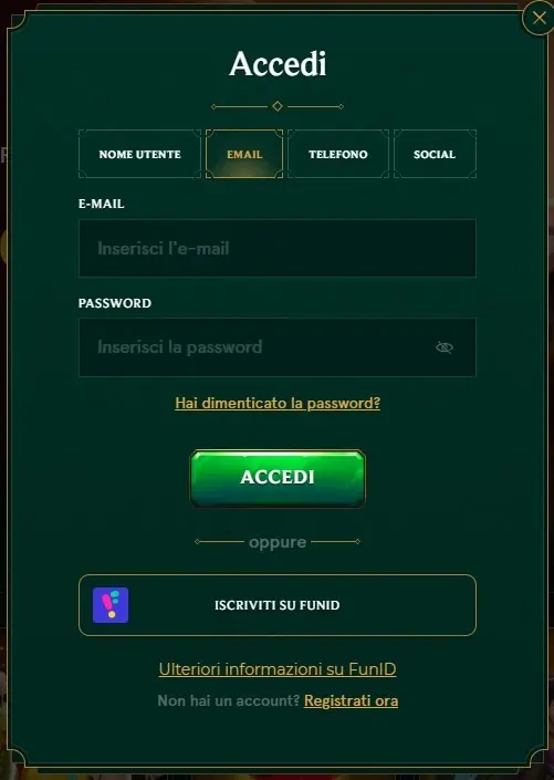 Accesso e Login al Casinò